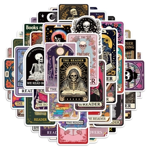 Gothic Dark Academia Skeleton Tarot Stickers Bookish Skeleton Reading Vinyl Stickers Waterproof For Laptop Journal Bottle