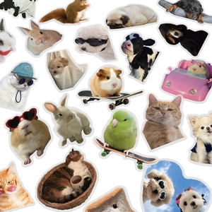 Autocollants PET Animaux Meme Rigolos Imperméables Dessin Animé Chat Chien Hamster pour DIY Scrapbook Journal iPad Laptop