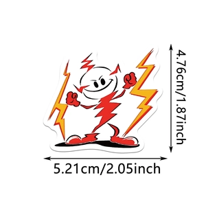 Detailed view of lightning character sticker showing dimensions 1.87 by 2.05 inches
