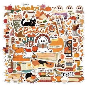 50Pcs Pegatinas de Lectura de Otoño Impermeables Estéticas Halloween Vinilo Calcomanías para Botella de Agua Laptop Teléfono Frigorífico