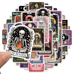 50 Gothic Tarot stickers featuring The Reader skeleton design for guitars and laptops