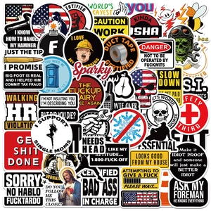 50pcs waterproof PVC hard hat stickers with funny slogans for helmets and toolboxes