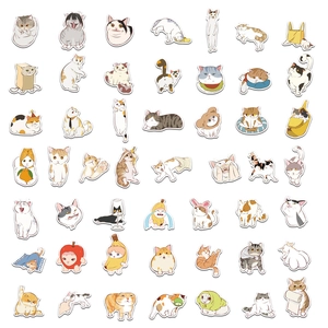 50 pieces of waterproof cartoon meme cat stickers for DIY laptop and suitcase decoration