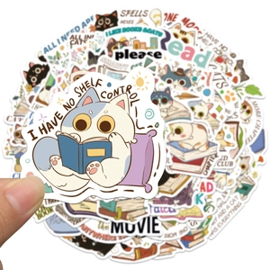 Set di 50 adesivi gatto che legge per decorazioni laptop e diario con design creativi libri