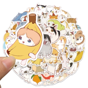 Set of 50 cartoon cat stickers for DIY laptop luggage featuring creative banana cat designs