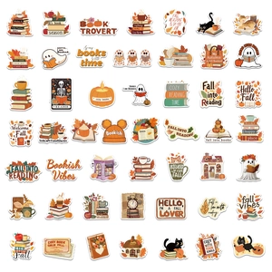 Pack de 50 pegatinas de otoño con libros y café para botellas de agua y portátiles