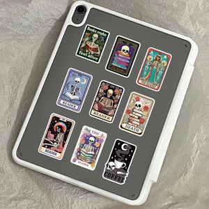 9pcs Gothic Tarot Reader skull stickers for iPad case with vintage aesthetic designs