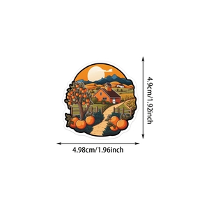Detail view of waterproof rural farm sticker with dimension labels in centimeters and inches