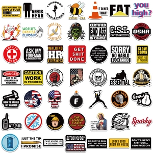 Set of 50 waterproof PVC stickers with humorous labor puns for hard hats and luggage