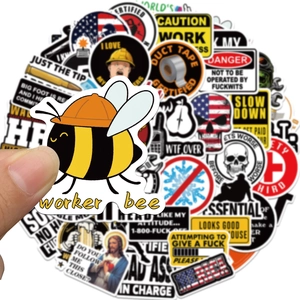 Close-up of waterproof PVC sticker showing a worker bee design from a 50-piece helmet set