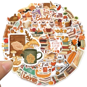 Pack de 50 pegatinas de otoño para amantes de libros con setas y calabazas monas