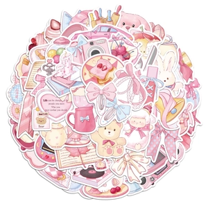 Set of 50 pink Korean style aesthetic stickers for decorating laptops and journals