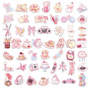 50pcs cute pink Korean style aesthetic stickers for guitar, laptop and water bottles