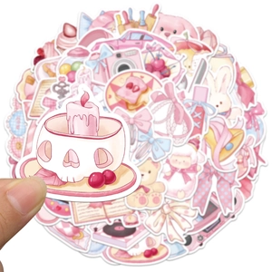 50 pieces of pink aesthetic stickers featuring cute cartoon designs for laptop and guitar decoration