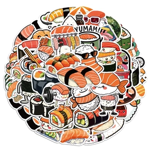 50 autocollants de sushi japonais mignons imperméables pour valises et journaux