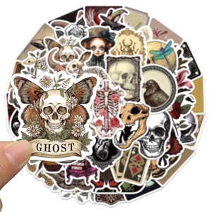 Vintage gothic stickers set with skull and butterfly patterns for scrapbooking decor