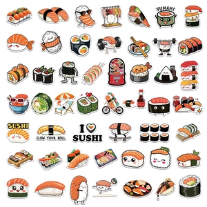 Lot de 50 autocollants sushi kawaii pour bagages et agendas avec personnages de sushi japonais