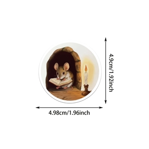Detail showing an animal reading sticker with size labels in inches and centimeters
