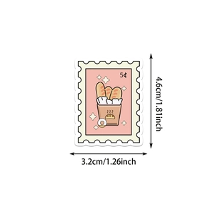 Detail view of bakery-themed stamp sticker with size dimensions 4.6cm by 3.2cm
