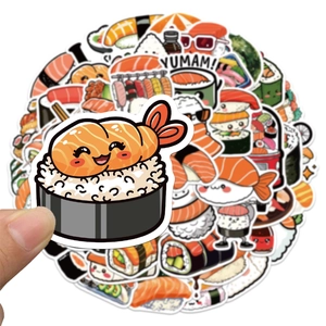 Lot de 50 autocollants sushi japonais mignons avec dessins animés étanches pour bagage