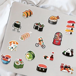 50 autocollants de sushi mignons sur un ordinateur portable avec des designs imperméables