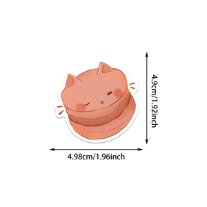Detailed dimension view of cute cat macaron sticker measuring 1.92 by 1.96 inches