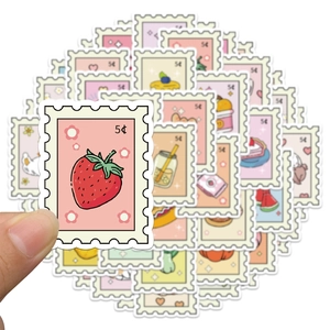 50pcs cute cartoon stamp stickers featuring fruits and animals for DIY scrapbooking