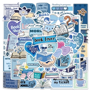 Waterproof Blue Bookish Reading Stickers Literary PVC Decals For Laptop Water Bottle Scrapbook Journal Gift For Book Lovers