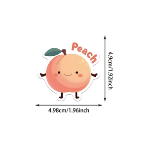 Close-up of a cartoon peach sticker with Peach text for kid learning and crafts