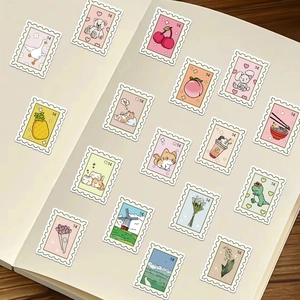 50pcs cute cartoon stamp stickers with animals and fruits for DIY scrapbook decoration