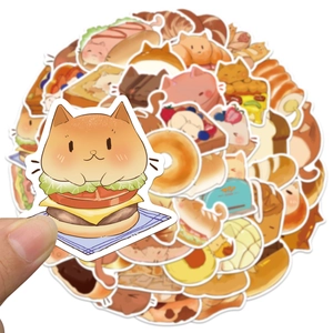 50pcs cute cartoon cat bread stickers for journaling and phone case decoration