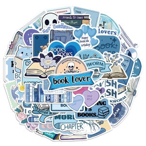 50 pieces of blue bookish themed waterproof stickers for water bottles and laptops