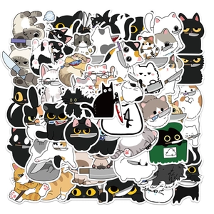 Set of 50 cute cartoon cat stickers with knives for DIY luggage decoration and rewards