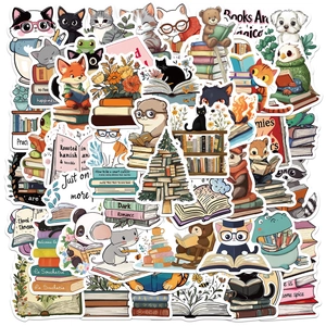 Cartoon Animal Reading Stickers Waterproof PVC Decals For Phone Tablet Laptop Scrapbooking Journal Stationery Decoration