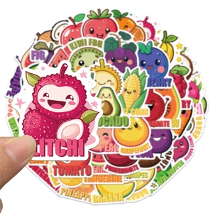 Pack of 50 colorful waterproof cartoon fruit and vegetable stickers for kids learning decoration