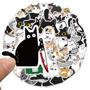 50pcs funny black cat stickers with knife for DIY suitcase and laptop decoration