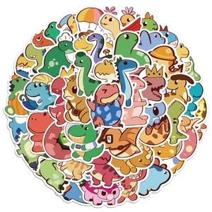 Detailed close-up of various colorful cartoon dinosaur stickers for children rewards