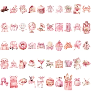 50 rosa Ästhetik-Sticker im Aquarell-Stil zur Dekoration von Laptops und Koffern