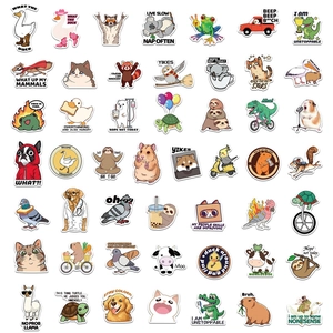 Set di 50 adesivi impermeabili con emoji di animali per bagagli e laptop