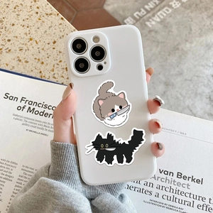 White iPhone case featuring funny cartoon cats with knives on a magazine background