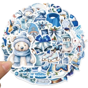Lot de 50 autocollants d'hiver bleus avec motifs d'ours polaire et de pingouin