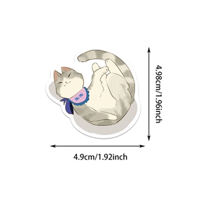 Detailed view of hand-drawn waterproof cat sticker showing precise dimensions of 4.9cm