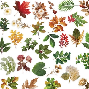 Green leaf and floral PET stickers set for scrapbooking and waterproof phone case decoration