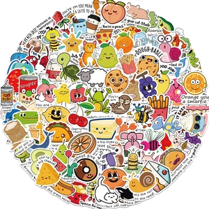 Bulk pack of 100 funny animal and food stickers with puns for laptop and luggage decor