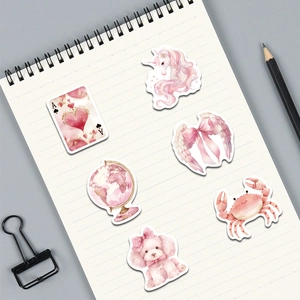 50 Rosa ästhetische Aquarell-Aufkleber für Laptop und DIY-Deko mit Einhorn und Welpenmotive