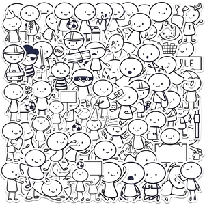 Detail of 66 pieces black and white cartoon character stickers for DIY scrapbooking