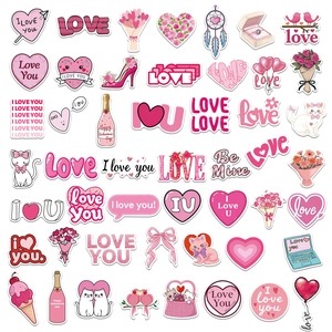 50pcs Valentines Day cartoon stickers with hearts and cats for laptop and phone decoration