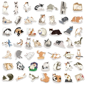 50 pieces of cute hand-drawn cartoon cat stickers for laptop and phone decoration