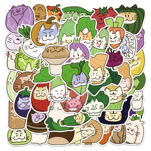 Cartoon Vegetable Cat Stickers Waterproof PVC Matte Decals For Laptop Phone Case Luggage Guitar DIY Decoration Kids Gift