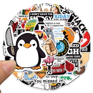 50-pack waterproof PVC funny warning sign graffiti stickers for laptop and skateboard